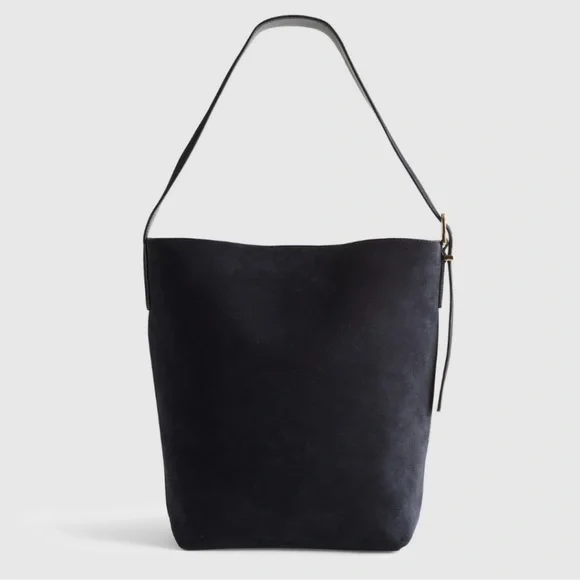 Madewell “The Essential” navy suede bucket bag deep indigo blue, gold buckle NEW - Picture 4 of 13